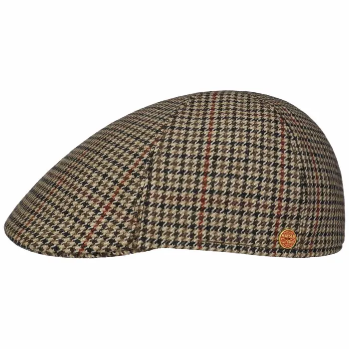 Men Flat Caps Mayser Paddy Casual Houndstooth Flat Cap Brown