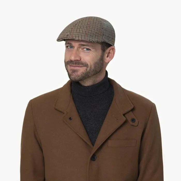 Men Flat Caps Mayser Paddy Casual Houndstooth Flat Cap Brown Men Flat Caps Mayser Paddy Casual Houndstooth Flat Cap Brown