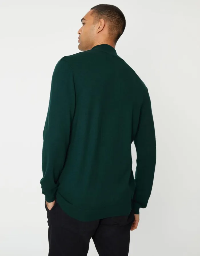 Men Green Funnel Neck Quarter Zip Knitted Jumper Threadbare Jumpers Men Green Funnel Neck Quarter Zip Knitted Jumper Threadbare Jumpers