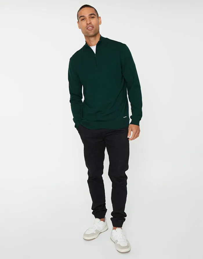 Men Green Funnel Neck Quarter Zip Knitted Jumper Threadbare Jumpers Men Green Funnel Neck Quarter Zip Knitted Jumper Threadbare Jumpers