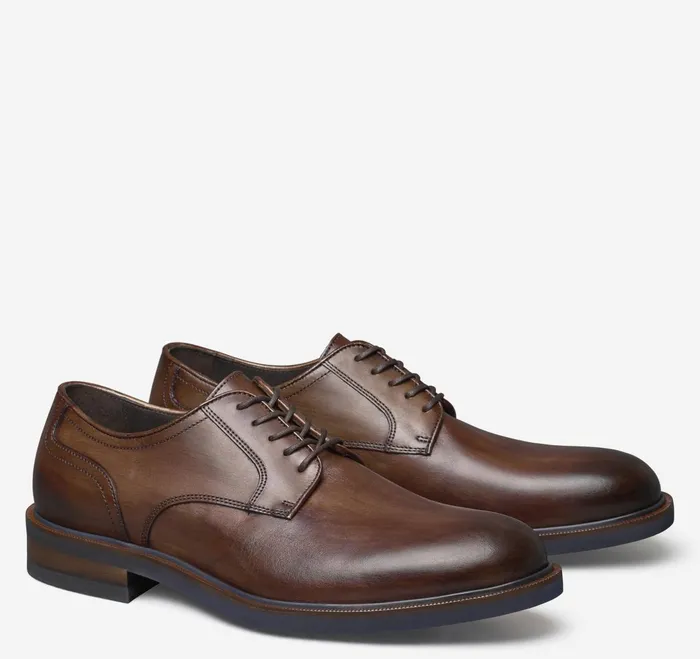 Men Hartley Plain Toe Brown Italian Calfskin JohnstonandMurphy LaceUps