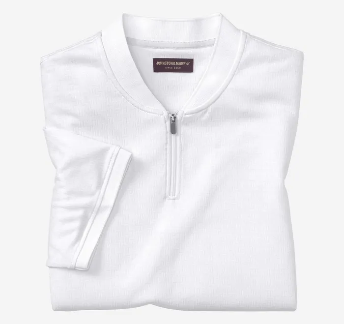 Men Jacquard Zip Polo White JohnstonandMurphy Polos and Tees