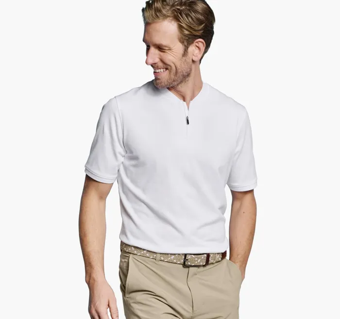 Men Jacquard Zip Polo White JohnstonandMurphy Polos and Tees Men Jacquard Zip Polo White JohnstonandMurphy Polos and Tees