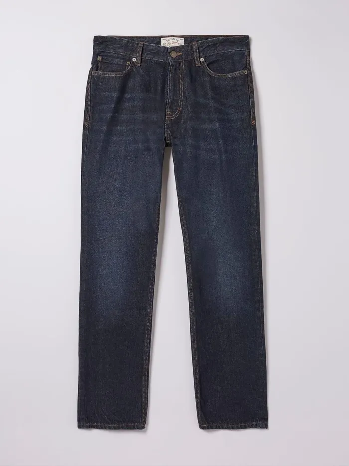 Men Jeans Fat Face Blue Straight Dark Vintage Wash Jeans