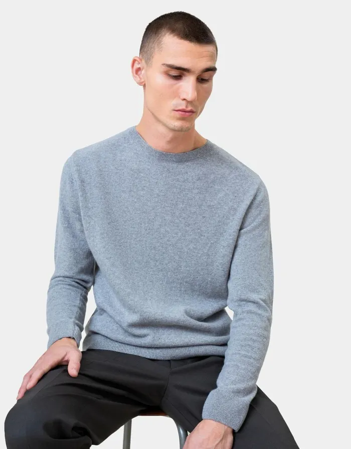 Men Knit Sweaters Colorful Standard Light Merino Wool Crew Heather Grey