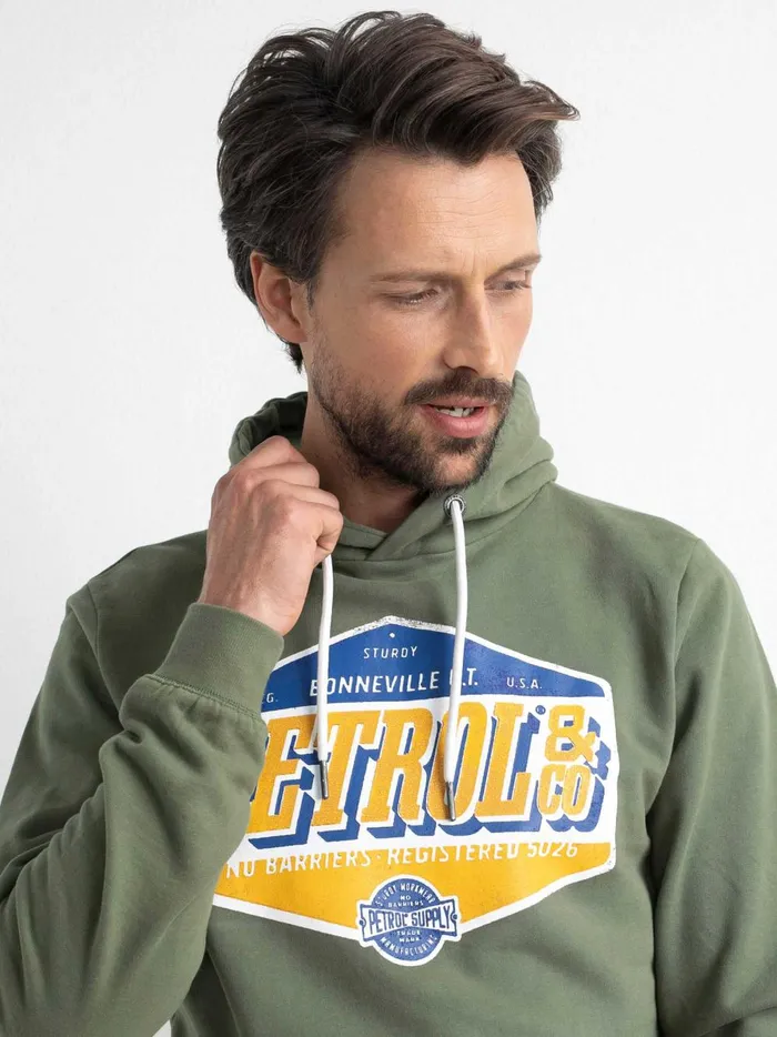 Men Knits and Sweats Petrol Industries Hoodie With Logo Artwork Dusty Army