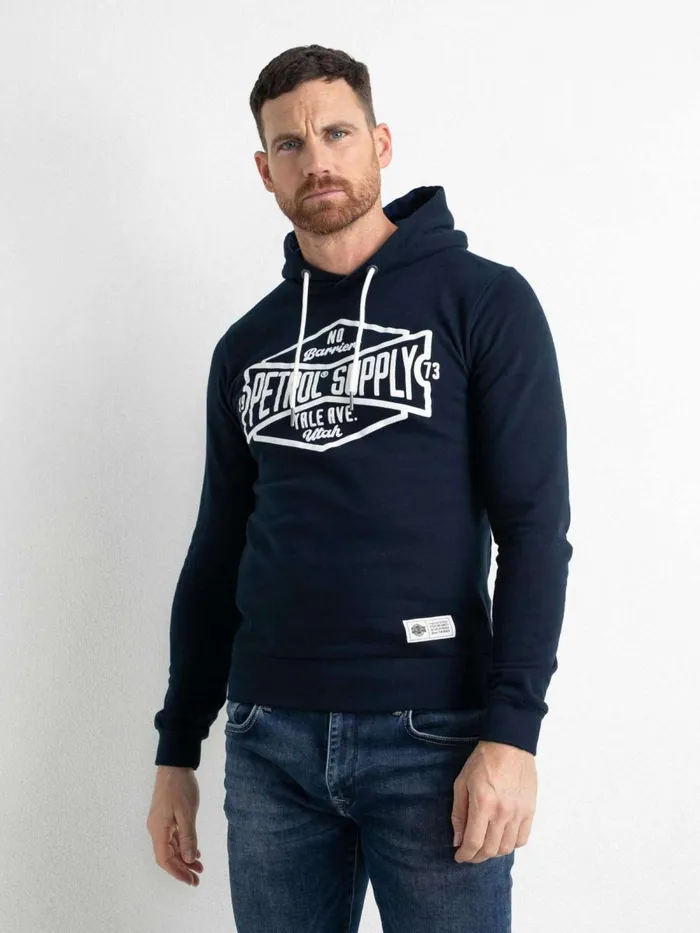 Men Knits and Sweats Petrol Industries Hoodie With Logo Artwork Midnight Navy