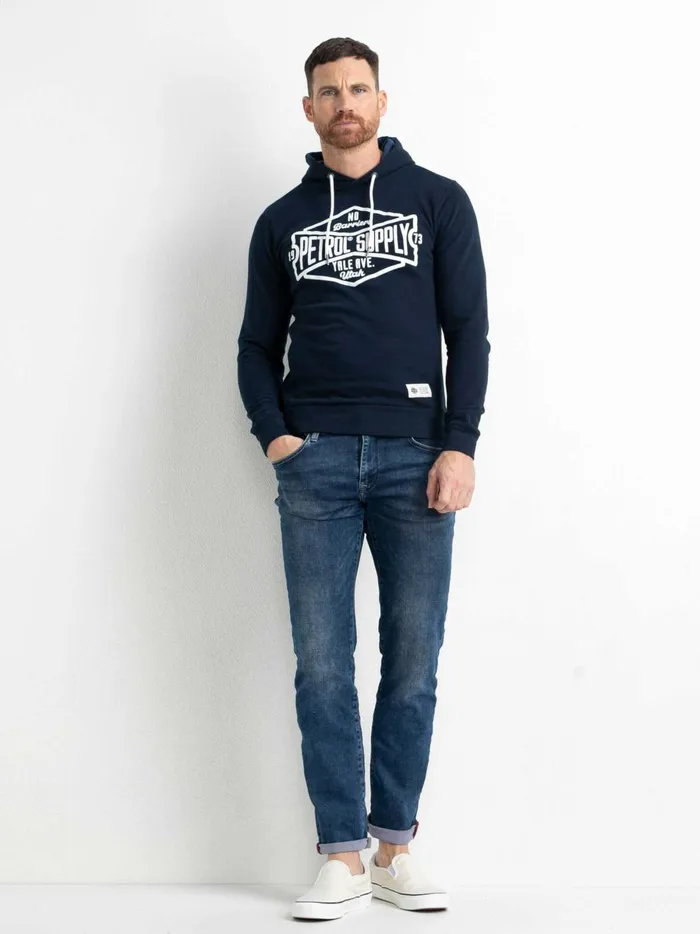 Men Knits and Sweats Petrol Industries Hoodie With Logo Artwork Midnight Navy