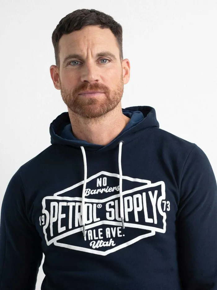 Men Knits and Sweats Petrol Industries Hoodie With Logo Artwork Midnight Navy