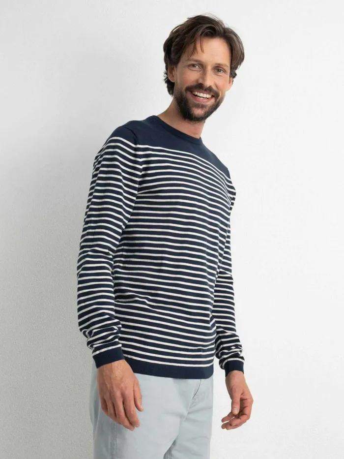 Men Knits and Sweats Petrol Industries Striped Pullover Midnight Navy