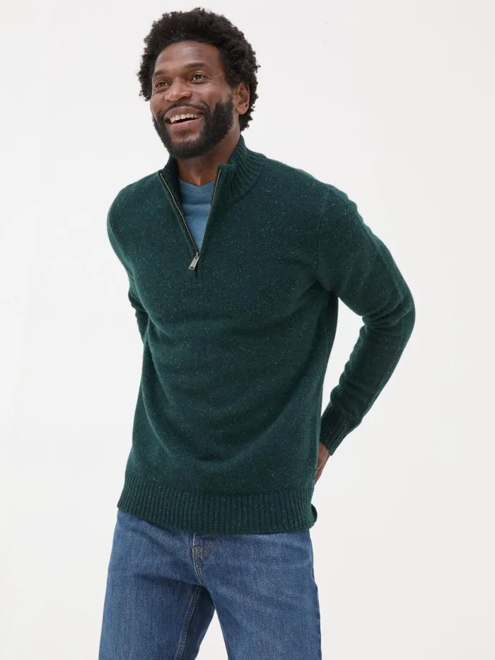 Men Knitwear Fat Face Dark Green Lambswool Half Neck Jumper