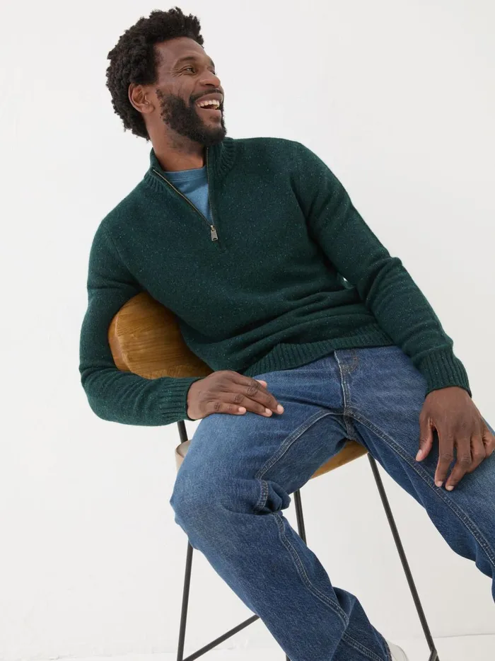 Men Knitwear Fat Face Dark Green Lambswool Half Neck Jumper