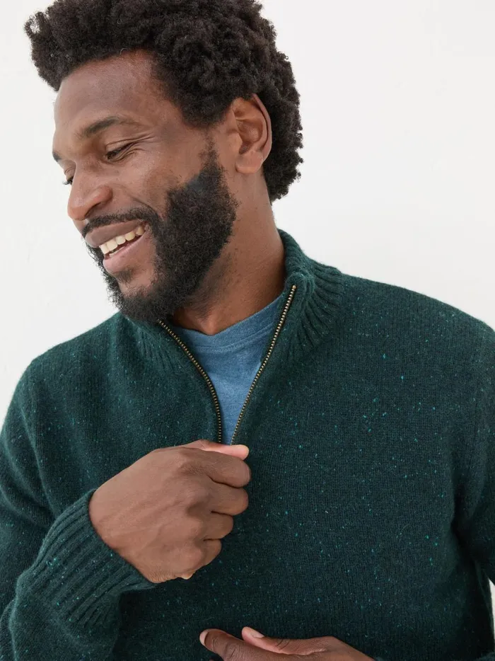 Men Knitwear Fat Face Dark Green Lambswool Half Neck Jumper