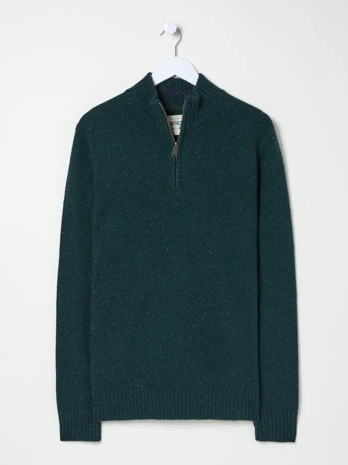 Men Knitwear Fat Face Dark Green Lambswool Half Neck Jumper