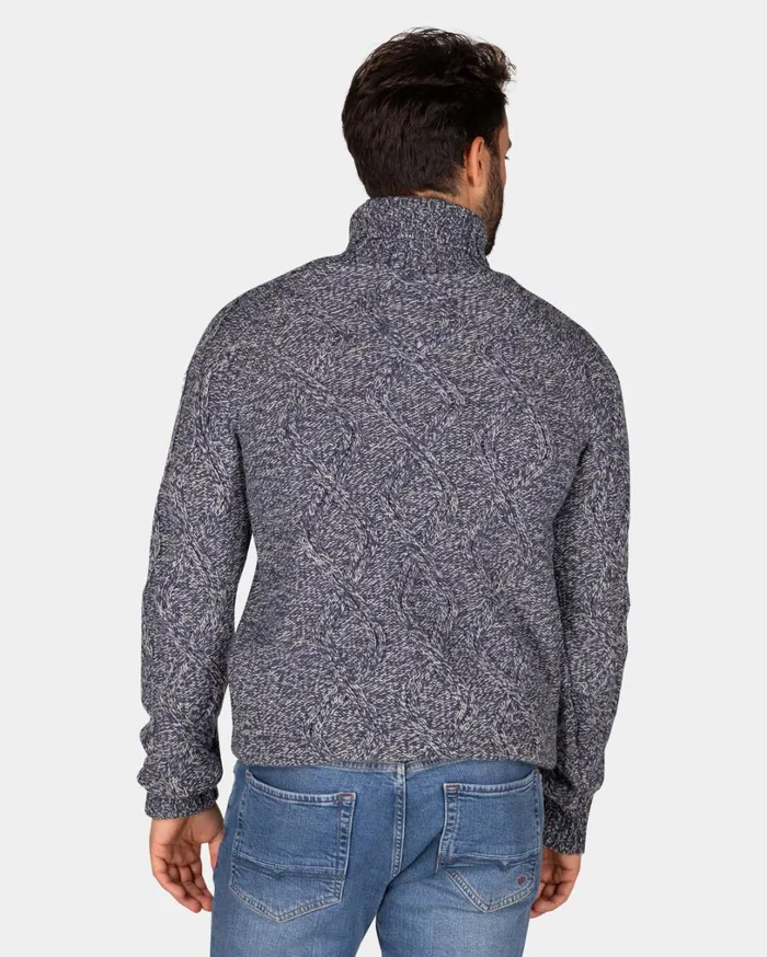 Men Knitwear NZA New Zealand Auckland Blue Wool Cable Knit Turtleneck Sweater 8211 Tin Blue