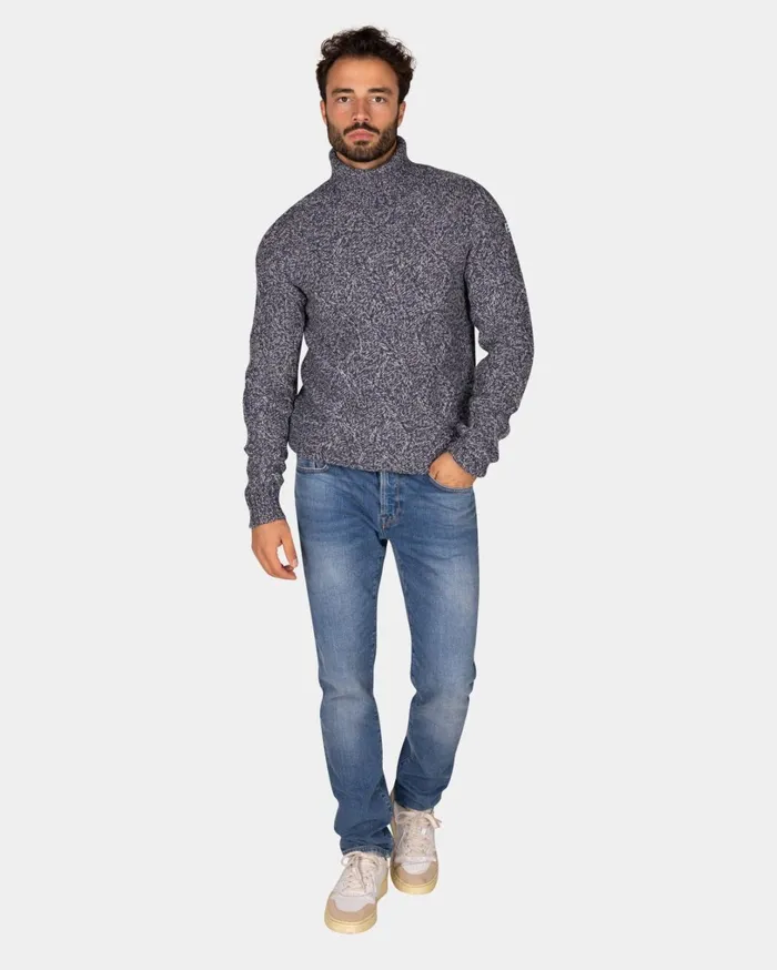 Men Knitwear NZA New Zealand Auckland Blue Wool Cable Knit Turtleneck Sweater 8211 Tin Blue