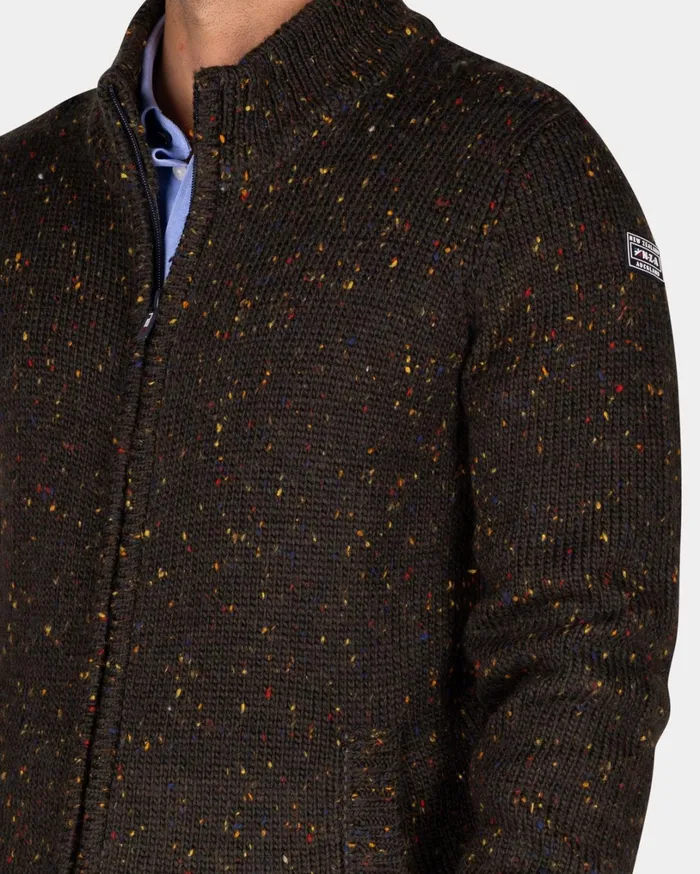 Men Knitwear NZA New Zealand Auckland Mottled Dark Brown Wool Cardigan 8211 Dark Mocca