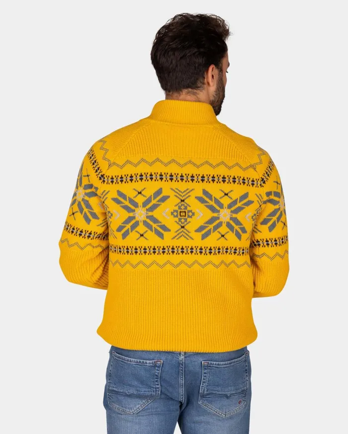 Men Knitwear NZA New Zealand Auckland Ochre Yellow HalfZip Pullover With Colored Pattern 8211 Warm Ocre