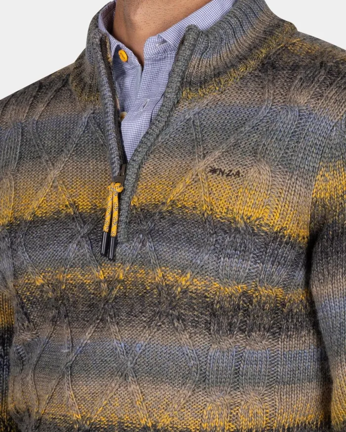 Men Knitwear NZA New Zealand Auckland Structured Knit Sweater In Blue Yellow And Black 8211 Chestnut