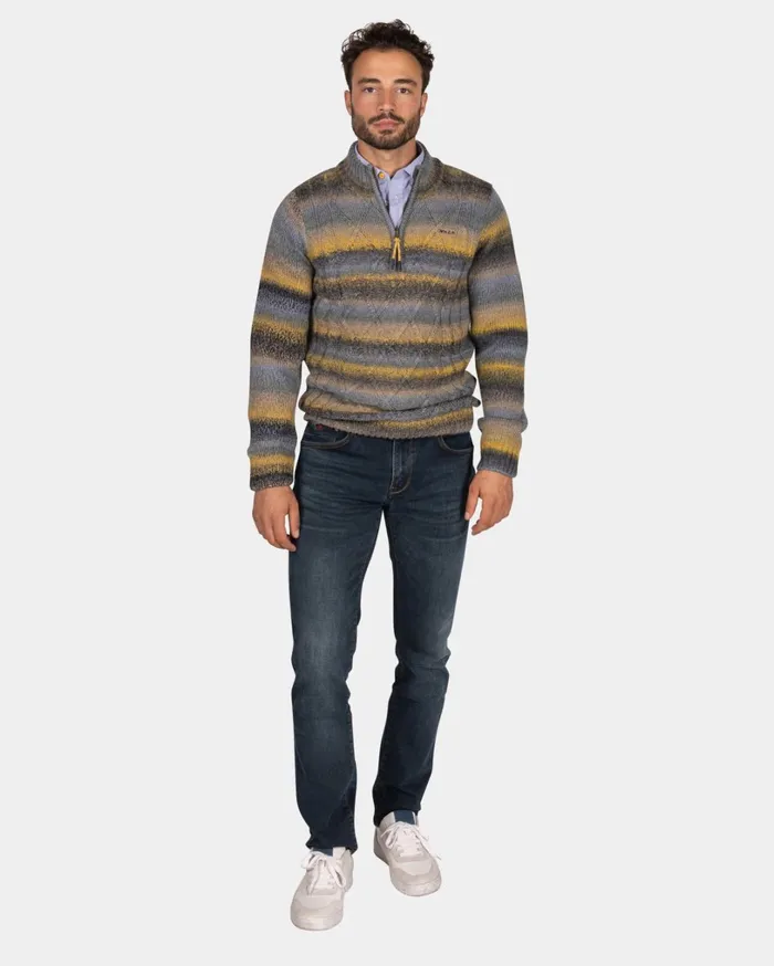 Men Knitwear NZA New Zealand Auckland Structured Knit Sweater In Blue Yellow And Black 8211 Chestnut