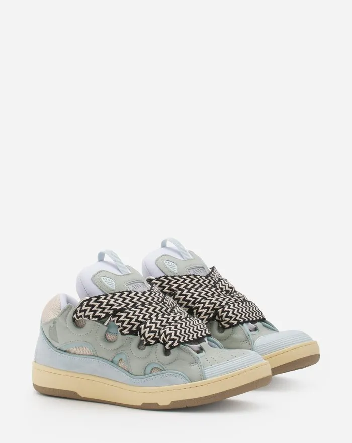 Men Lanvin Curb Leather Curb Sneakers Pale Blue Men Lanvin Curb Leather Curb Sneakers Pale Blue