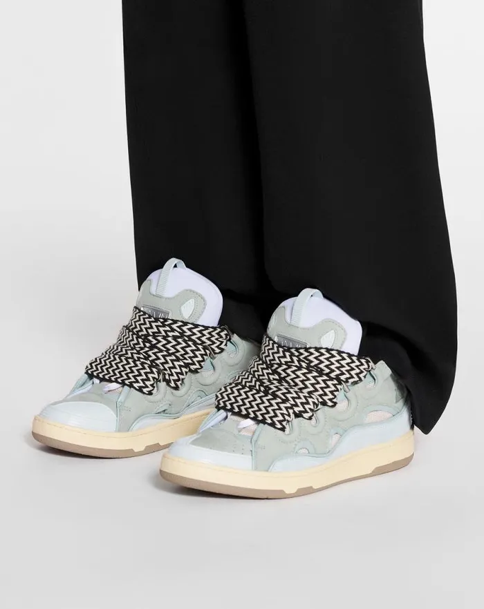 Men Lanvin Curb Leather Curb Sneakers Pale Blue Men Lanvin Curb Leather Curb Sneakers Pale Blue