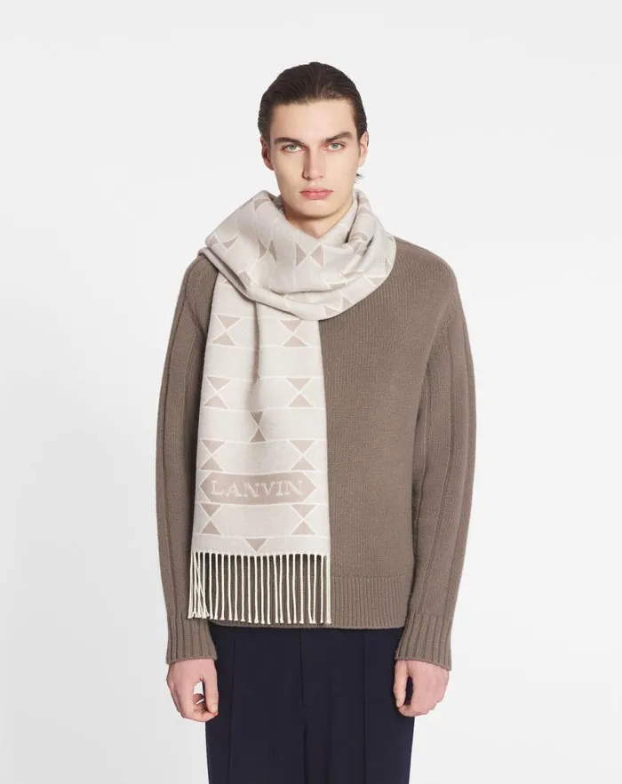 Men Lanvin Scarves Twotone Wool Scarf Light Beigeecru