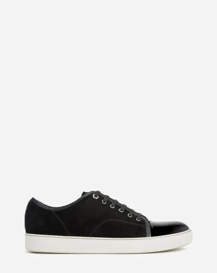 Men Lanvin Sneakers Dbb1 Suede And Patent Leather Sneakers Black