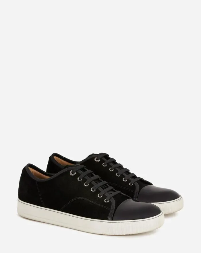 Men Lanvin Sneakers Dbb1 Suede And Patent Leather Sneakers Black