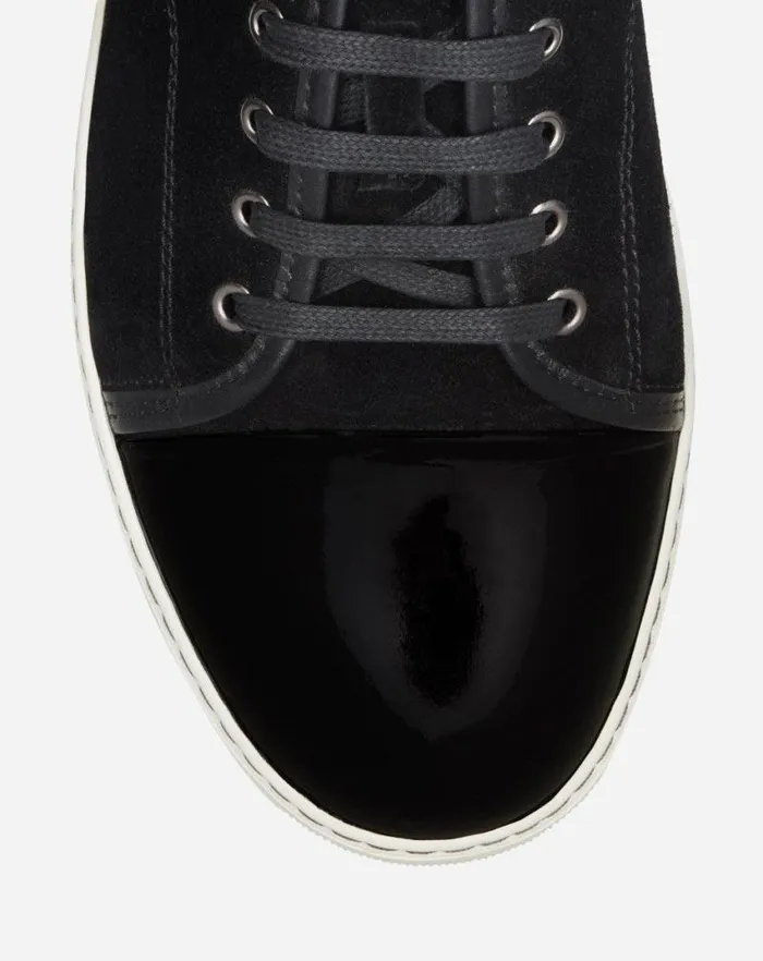 Men Lanvin Sneakers Dbb1 Suede And Patent Leather Sneakers Black