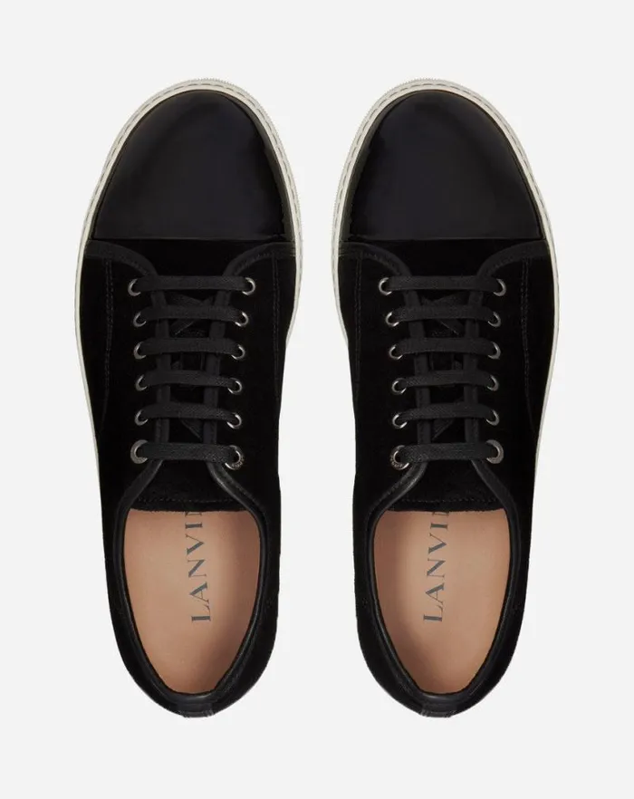 Men Lanvin Sneakers Dbb1 Suede And Patent Leather Sneakers Black