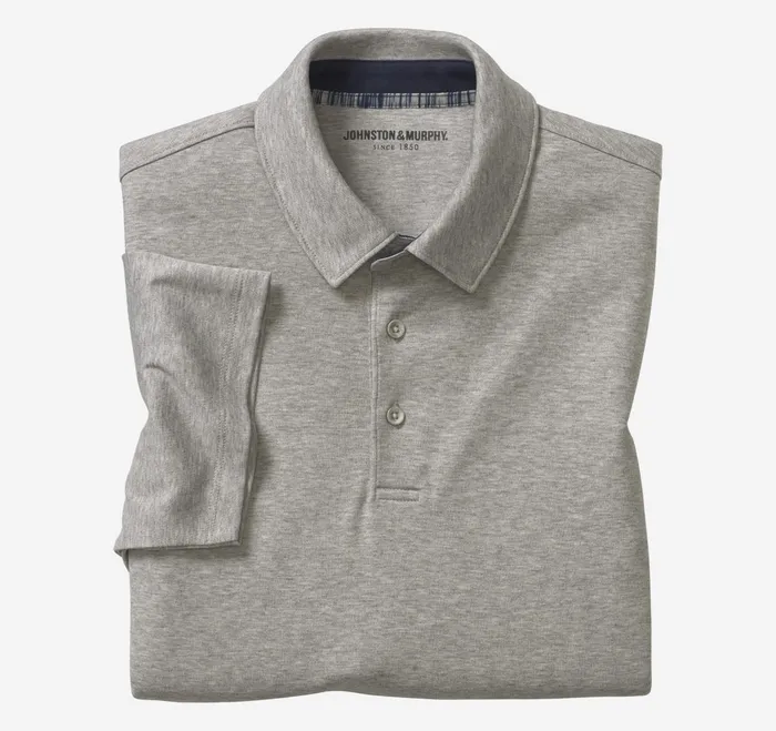Men Liquid Cotton Polo Gray Heather JohnstonandMurphy Polos and Tees
