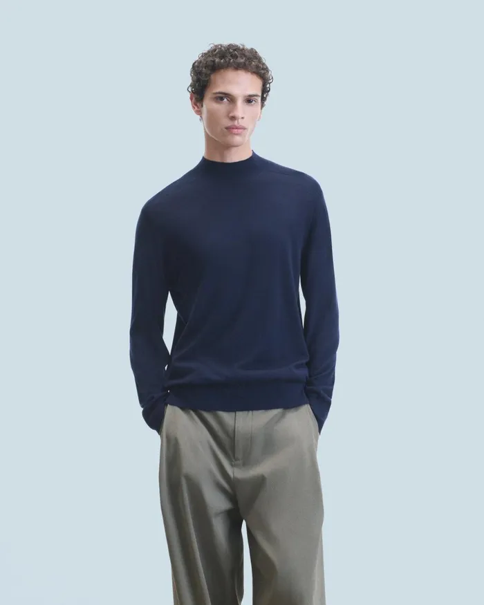 Men Merino Wool Sweaters From Future Mock Neck Sweater Navy