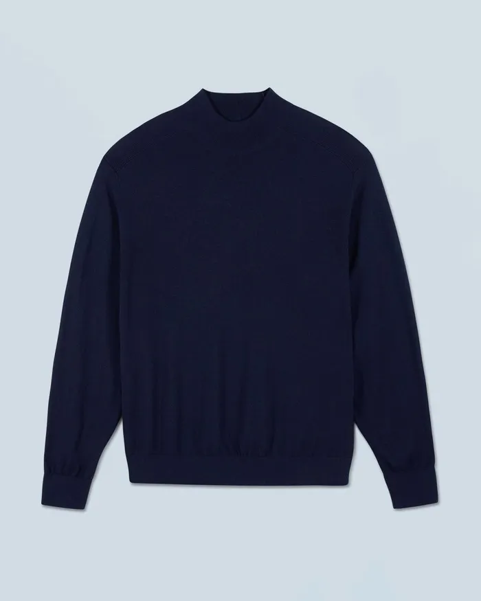 Men Merino Wool Sweaters From Future Mock Neck Sweater Navy