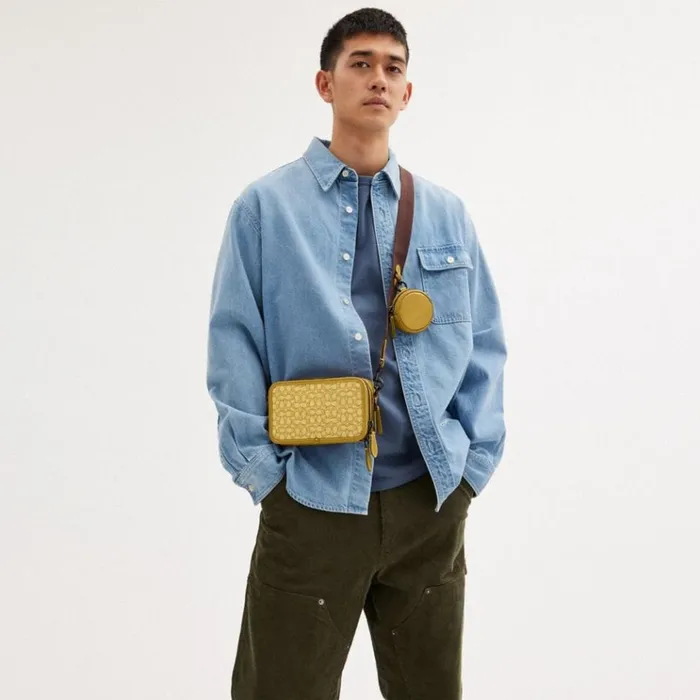 Men Messenger and Crossbody Coach Charter Slim Crossbody In Micro Signature Jacquard Yellowflax Men Messenger and Crossbody Coach Charter Slim Crossbody In Micro Signature Jacquard Yellowflax