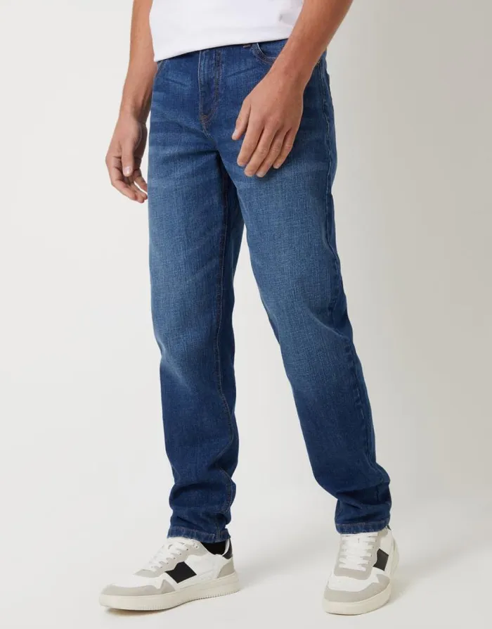 Men Mid Wash Stretch Heritage Slim Fit Jeans Threadbare Slim Fit