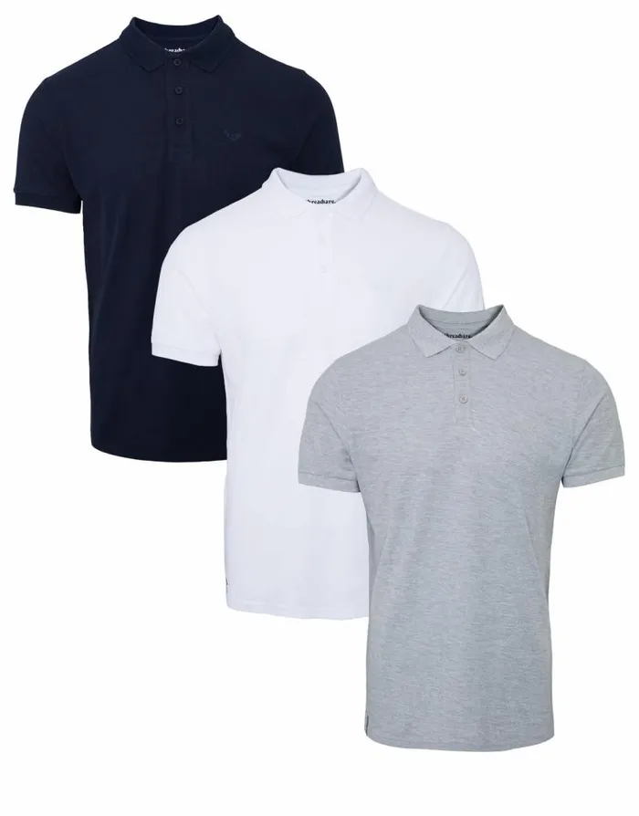 Men Multi Pique Polo Shirts 3 Pack Threadbare Polo Shirts
