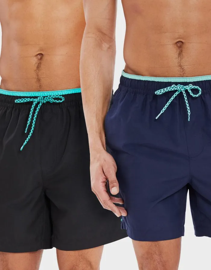 Men Navy and Black Swim Shorts 2 Pack Threadbare Swim Shorts