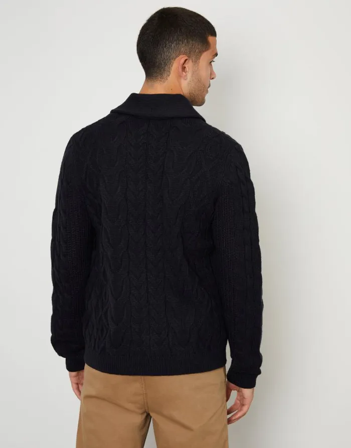 Men Navy Cable Knit Shawl Cardigan Threadbare Cardigans Men Navy Cable Knit Shawl Cardigan Threadbare Cardigans