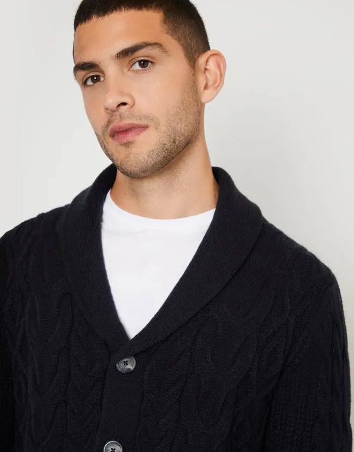 Men Navy Cable Knit Shawl Cardigan Threadbare Cardigans Men Navy Cable Knit Shawl Cardigan Threadbare Cardigans