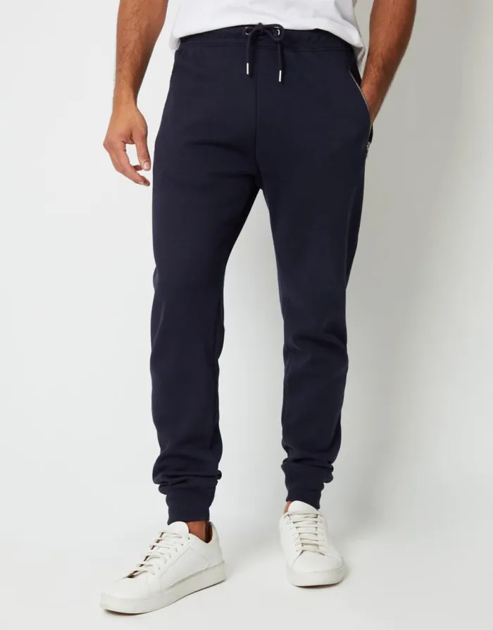 Men Navy Cuffed Pique Joggers Threadbare Joggers