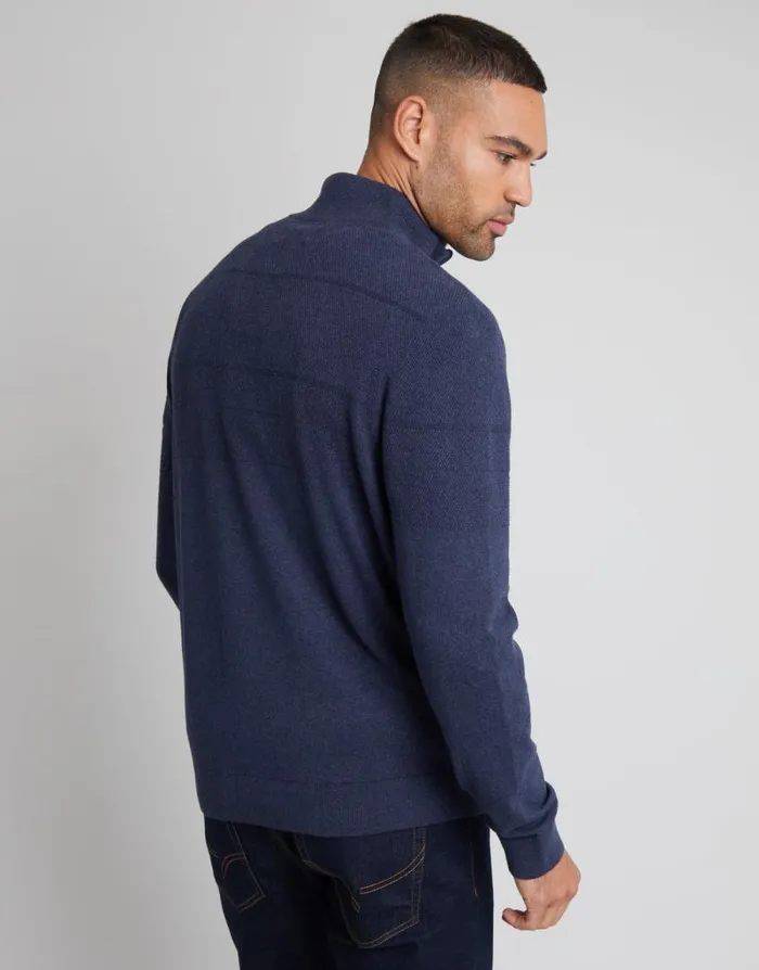 Men Navy Marl Textured Stripe Detail Quarter Zip Jumper Threadbare Jumpers Men Navy Marl Textured Stripe Detail Quarter Zip Jumper Threadbare Jumpers