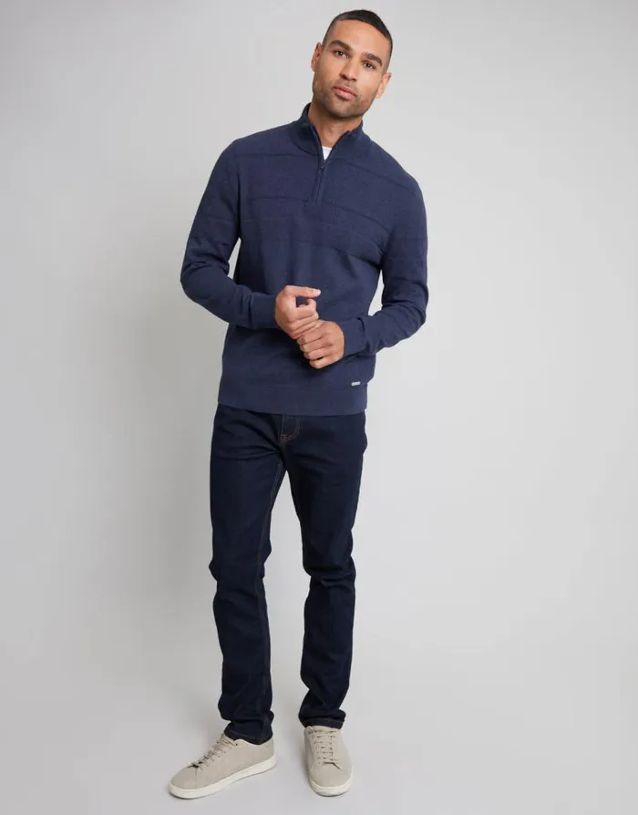 Men Navy Marl Textured Stripe Detail Quarter Zip Jumper Threadbare Jumpers Men Navy Marl Textured Stripe Detail Quarter Zip Jumper Threadbare Jumpers