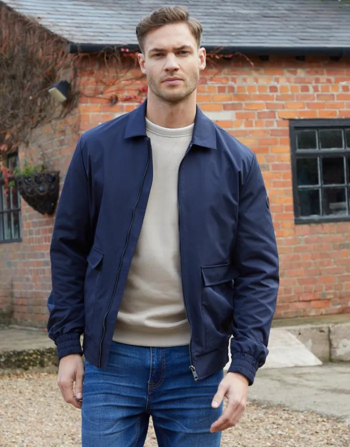 Men Navy Patch Pocket Collared ZipThrough Jacket Threadbare Jackets