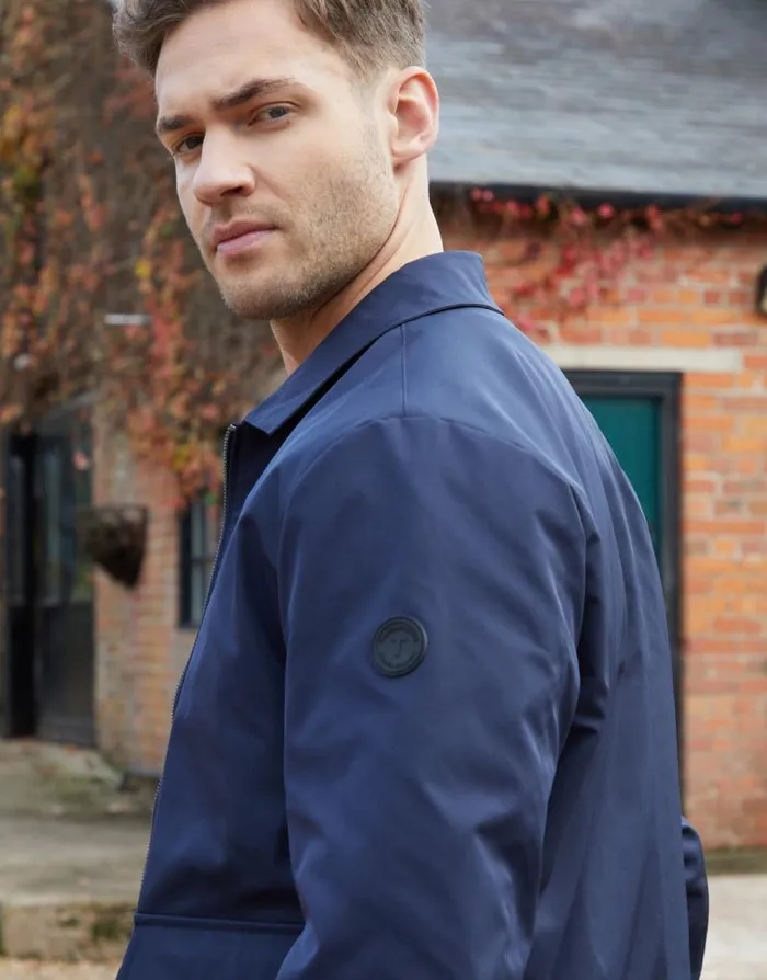 Men Navy Patch Pocket Collared ZipThrough Jacket Threadbare Jackets