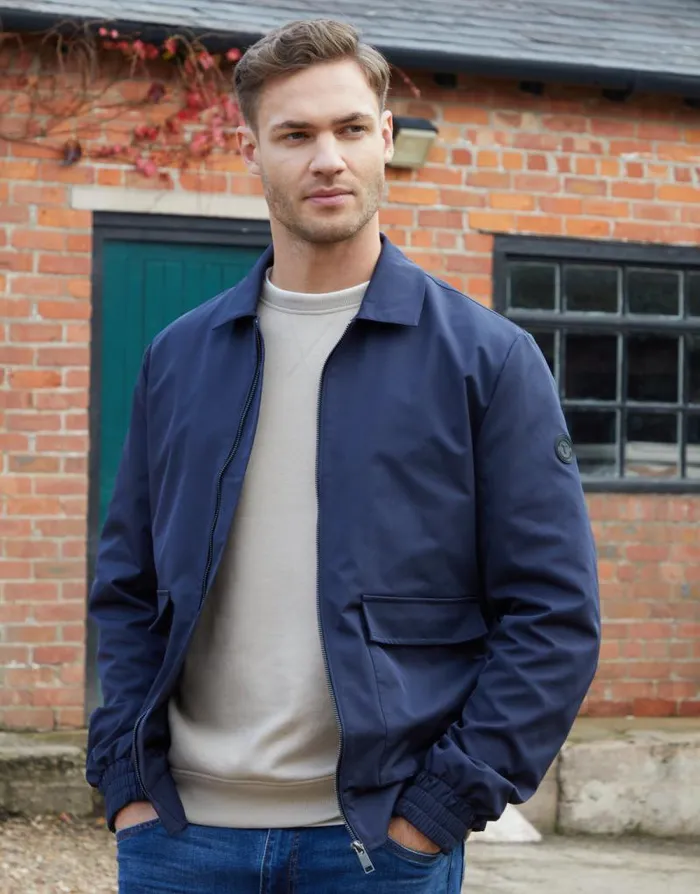 Men Navy Patch Pocket Collared ZipThrough Jacket Threadbare Jackets