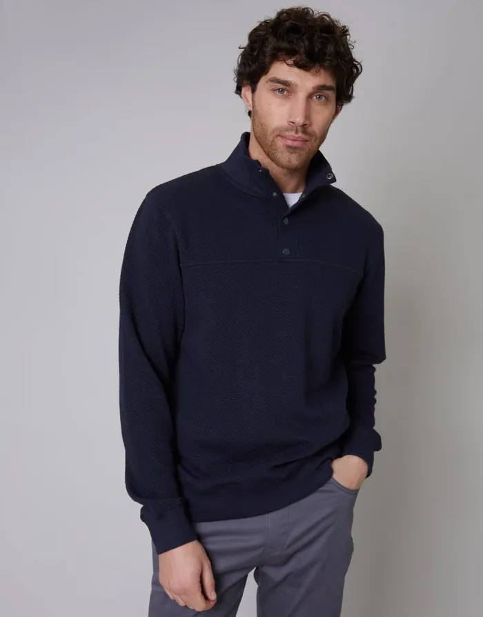 Men Navy Popper Closure Funnel Neck Waffle Textured Jumper Threadbare Jumpers