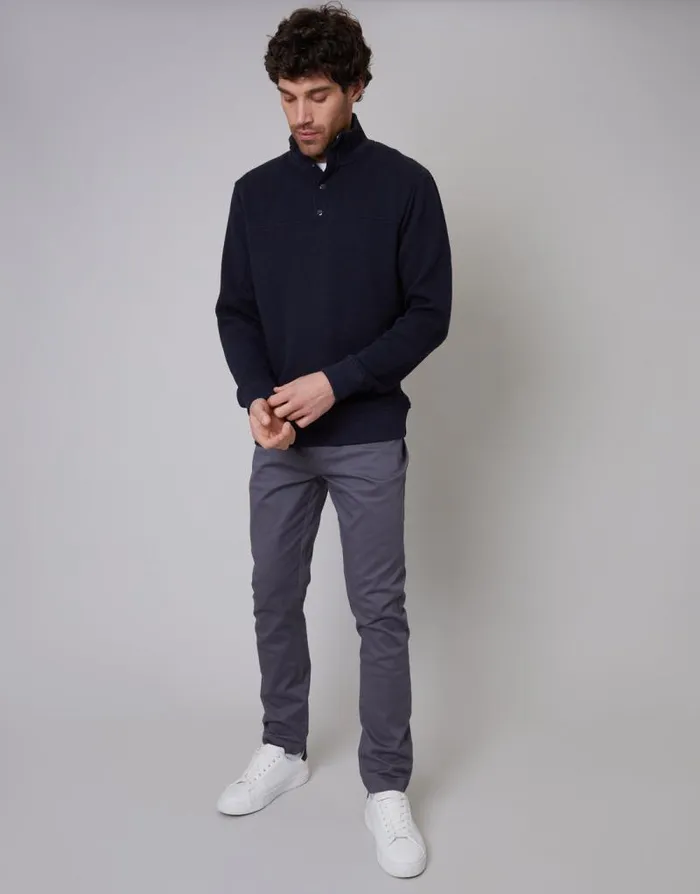 Men Navy Popper Closure Funnel Neck Waffle Textured Jumper Threadbare Jumpers Men Navy Popper Closure Funnel Neck Waffle Textured Jumper Threadbare Jumpers