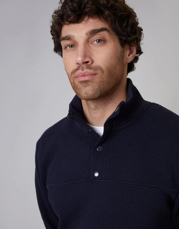 Men Navy Popper Closure Funnel Neck Waffle Textured Jumper Threadbare Jumpers Men Navy Popper Closure Funnel Neck Waffle Textured Jumper Threadbare Jumpers