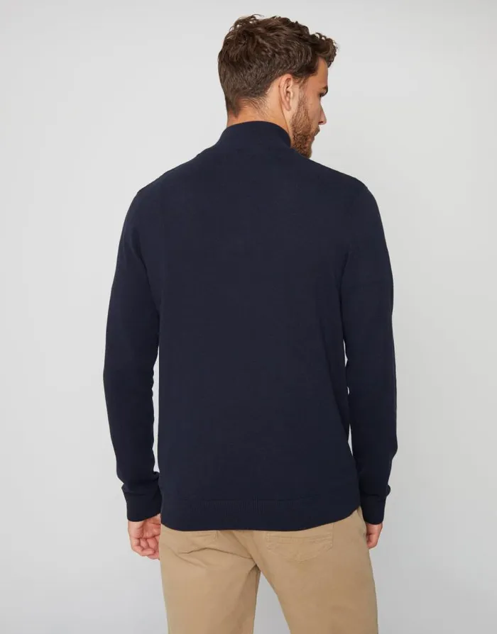 Men Navy Rib Detail Knitted Quarter Zip Jumper Threadbare Jumpers Men Navy Rib Detail Knitted Quarter Zip Jumper Threadbare Jumpers